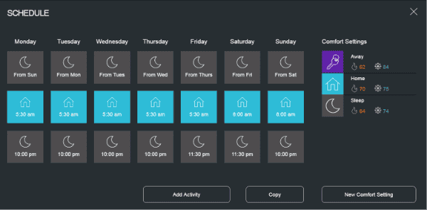 Ecobee3 schedule and comfort settings