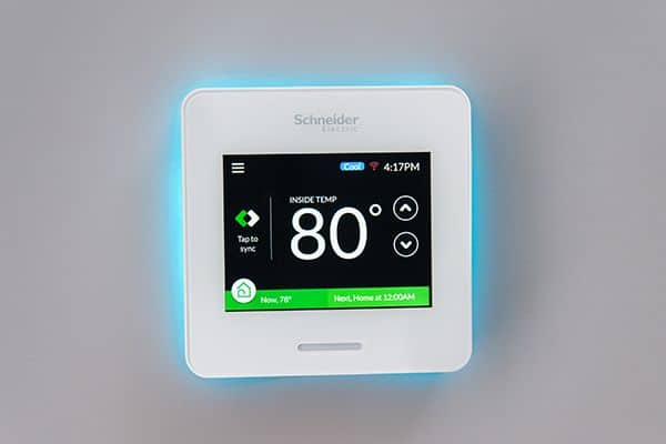 The colorful, bright screen on the Wiser Air thermostat looks great but uses a lot of energy doing it.