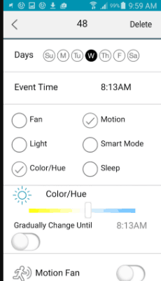 haiku home app showing scheduling options